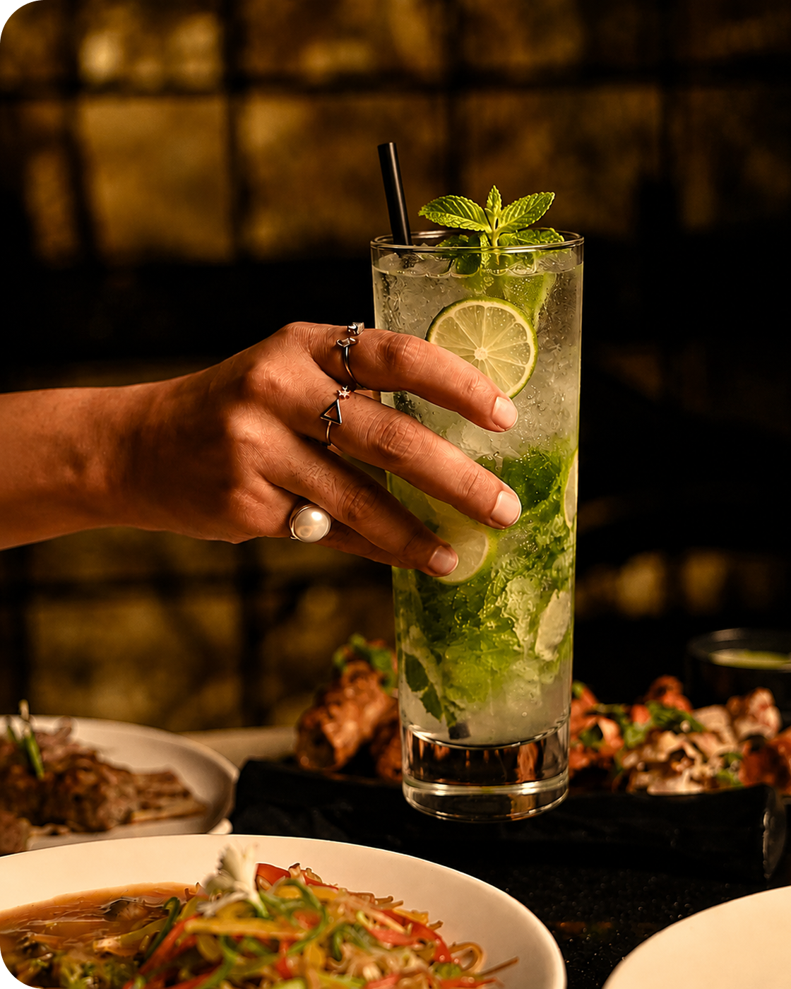 A fresh mint cooler served with Indian dishes